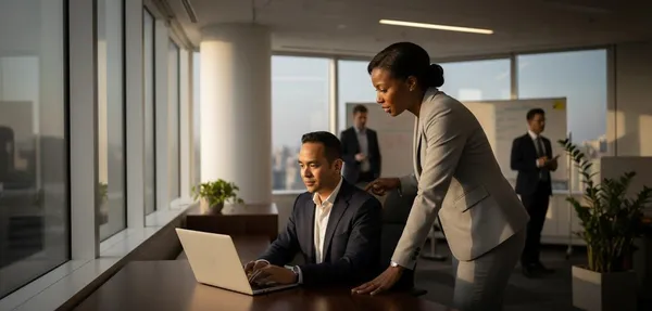 Senior AI executive in a professional office setting